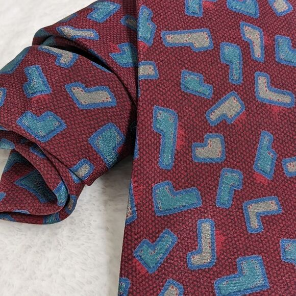 Men's Vintage 100% Silk Tie Made in Italy - Abstract Block Motif - Picture 12 of 14